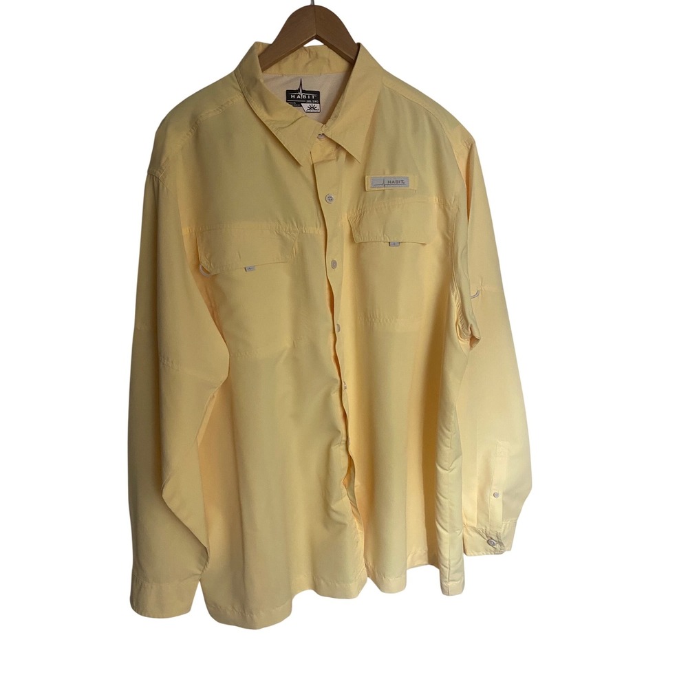 Habit Mens 2XL Fishing Shirt Long Sleeve Yellow Solar Factor UPF 40+ Performance